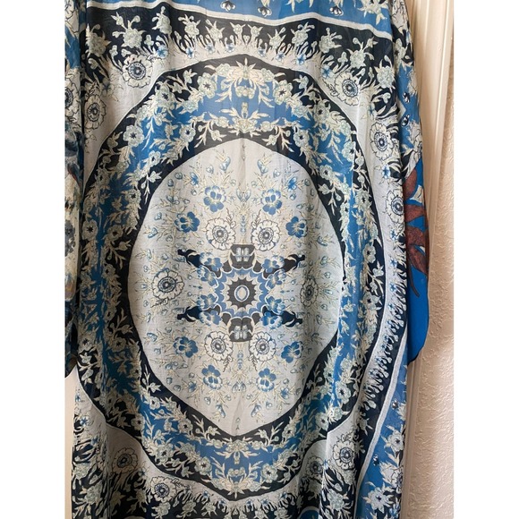 Free People I Kimono Duster Open Front One Size Sheer Silk Blue Boho Intimates - Picture 9 of 12